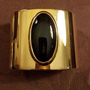 Vintage Monet Wide Gold Tone Cuff w/Black Center